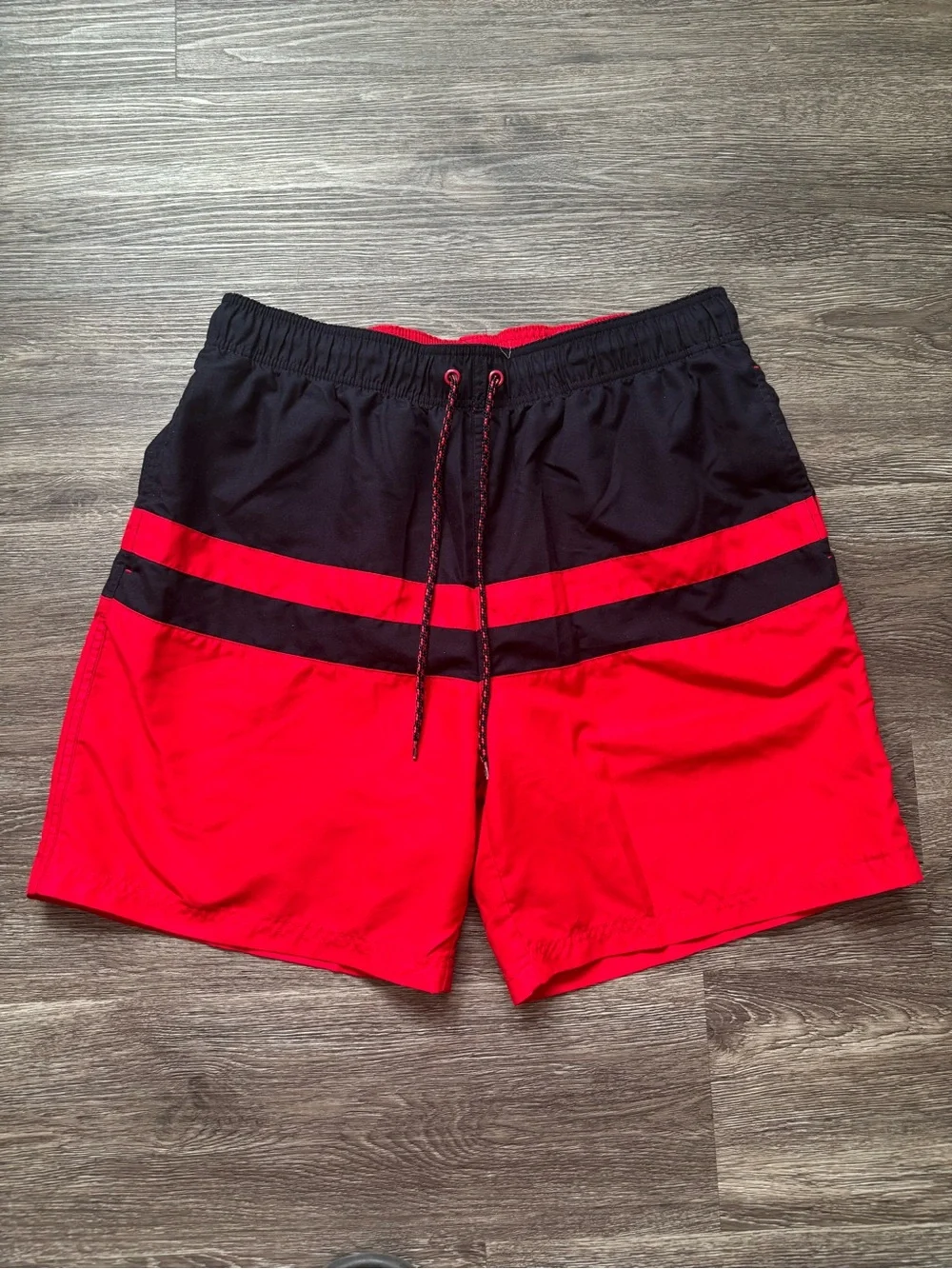 George Red and Black Colorblock Swim Shorts